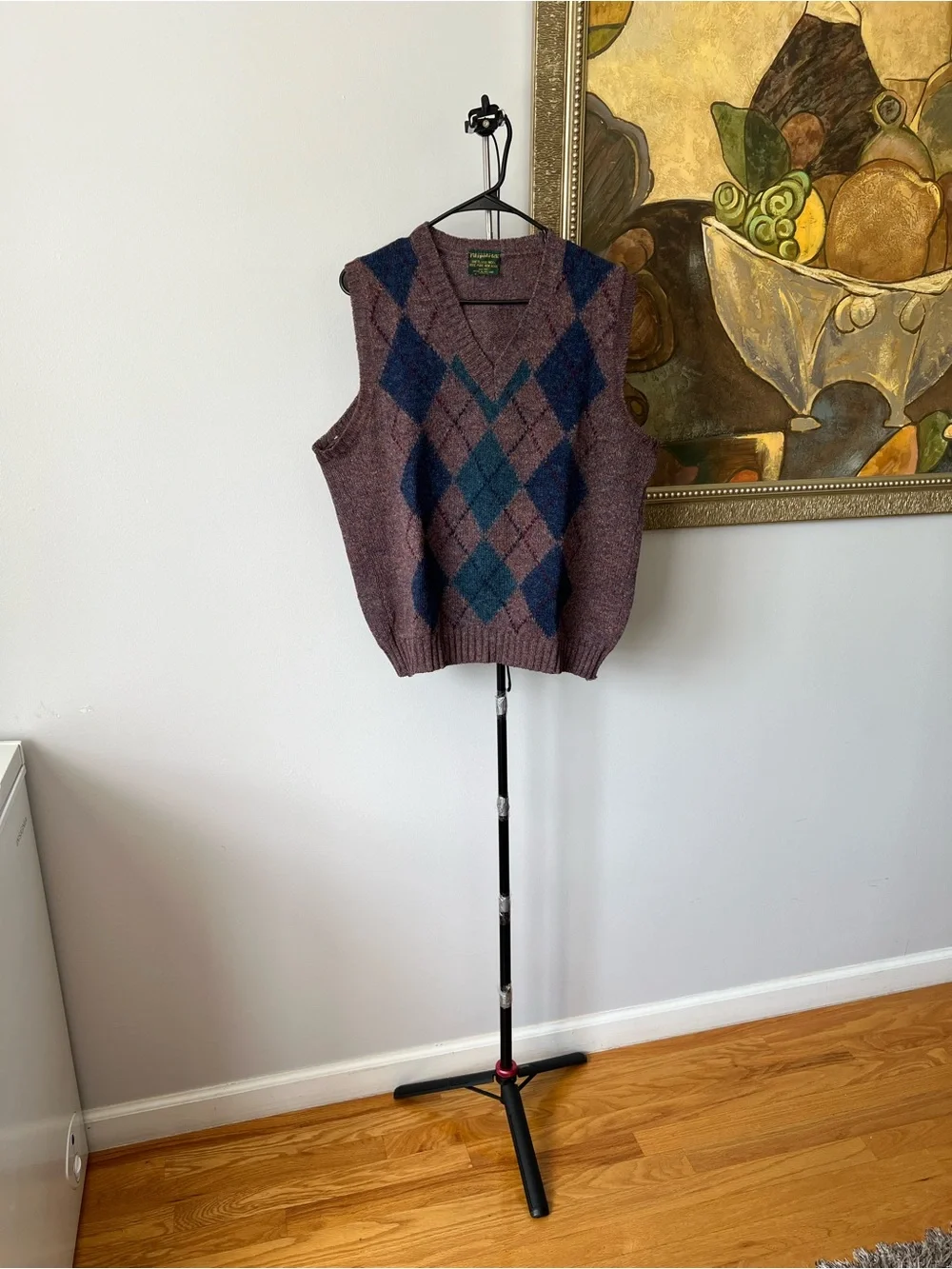 Fitzpatrick Ireland 100% Pure Shetland Wool V-Neck Sweater Vest Argyle Men 40